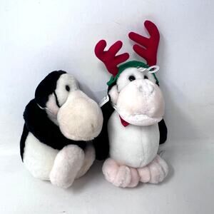 Bloom County Opus Plush Set of 2 Reindeer Hat Antlers Bow Tie 6" Penguin VTG
